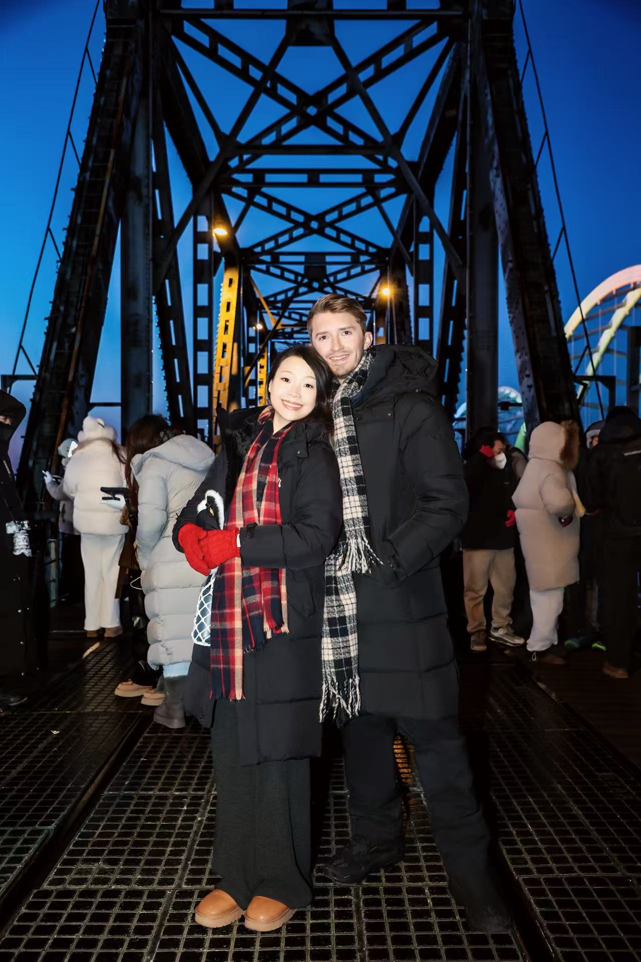 Michael and Lina at the Harbin ice festival at blue hour