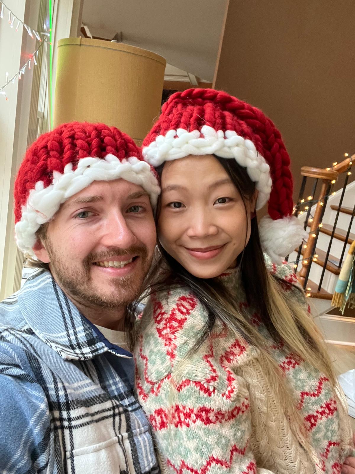 Matching Santa hats at Christmas